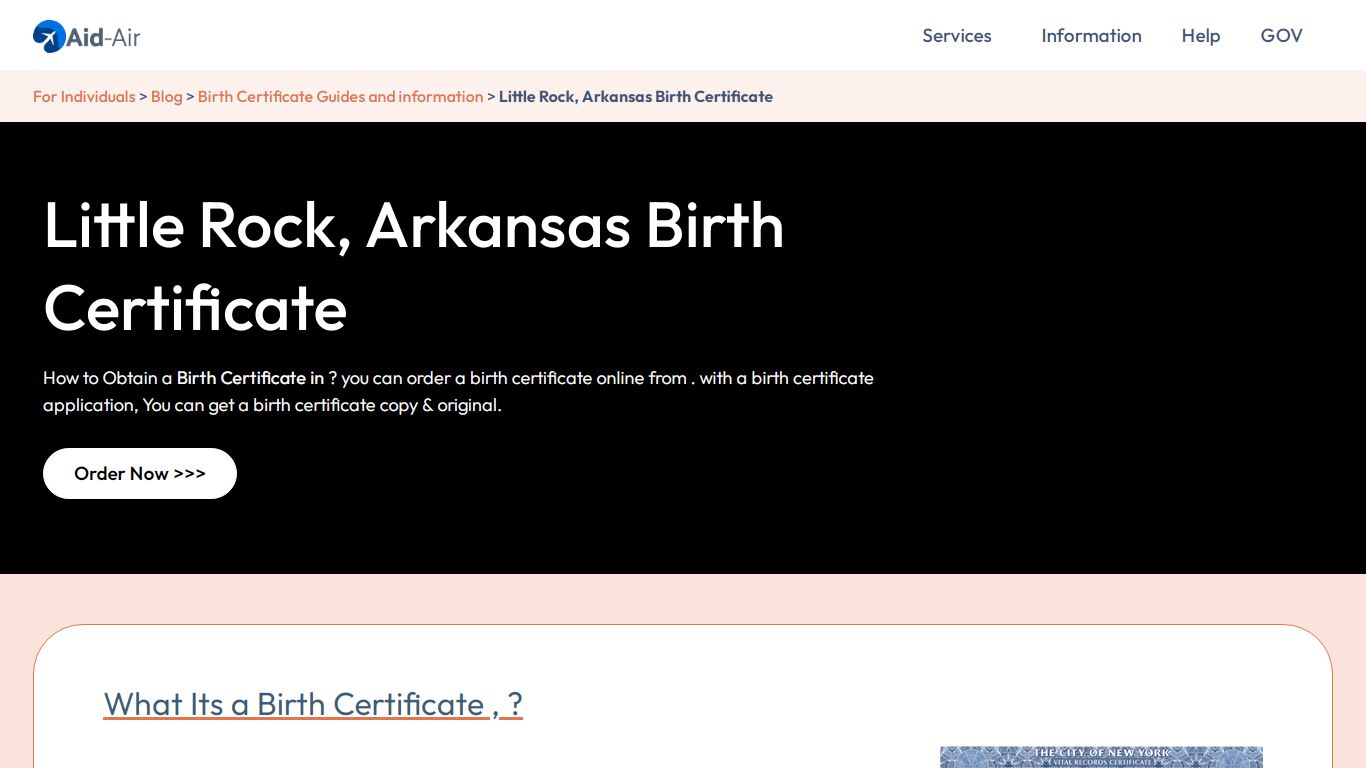 Order U.S. Birth Certificate in Little Rock | Arkansas, USA - Aid-Air